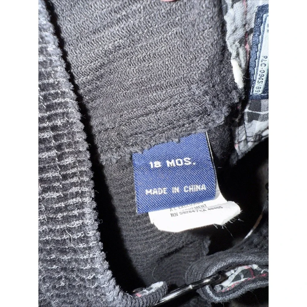 VTG Black Corduroy Bib 18M Overalls Plaid Shirt 12M Children's‎ Place Train 2003